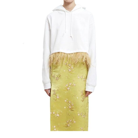 Opening Ceremony Womens Detachable Feather Hem Crop White Hoodie M/L 100% Cotton - Picture 1 of 13